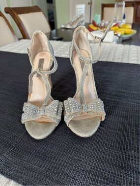 INC International Concepts Silver Crystal Bow T-Strap Heels